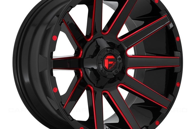 Llanta de aleacin D643 Contra Gloss Black/Red Tinted Clear Accents Fuel 9.0x20 ET1 78,1 5x127;5x114