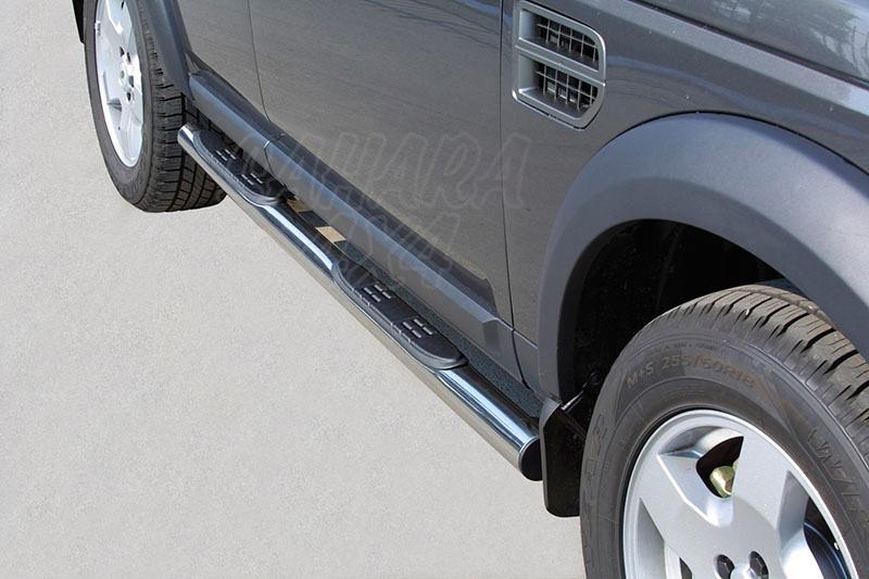 Estribos en tubo inox 76mm, con pisantes para Land Rover Discovery