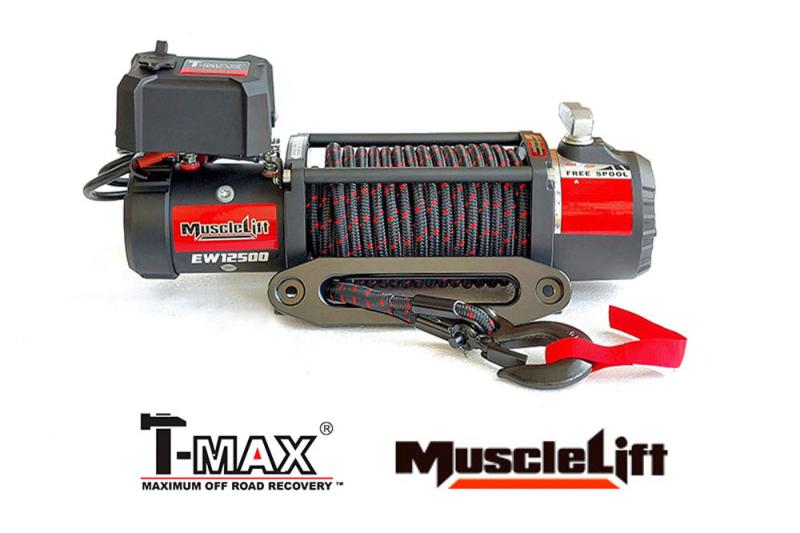 Cabestrante T-MAX Muscle-Lift MW9500 12V de 4305kg cable de plasma enfundado