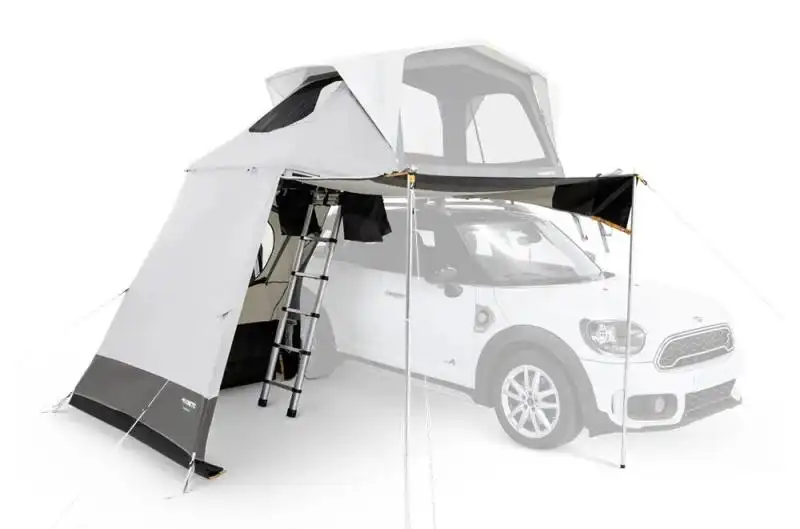 Dometic RT Awning / Small - Add privacy and shelter to your camping trip with this Dometic RT / Small awning that only works with the Dometic TRT 140 roof tent. This awning can be set up in a matter of minutes as an integral sunshade or as a private room. This small version is designed for use with standard height passenger cars.