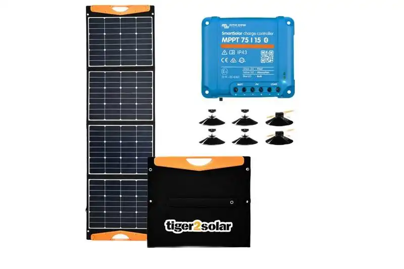 Bolsa solar de 160 Wp con regulador de carga MPPT Conexiones USB + accesorios - Schattenparker Kit b